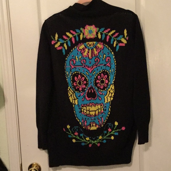 Too Fast Sugar Skull Sweater Knit Cardigan - Picture 2 of 3